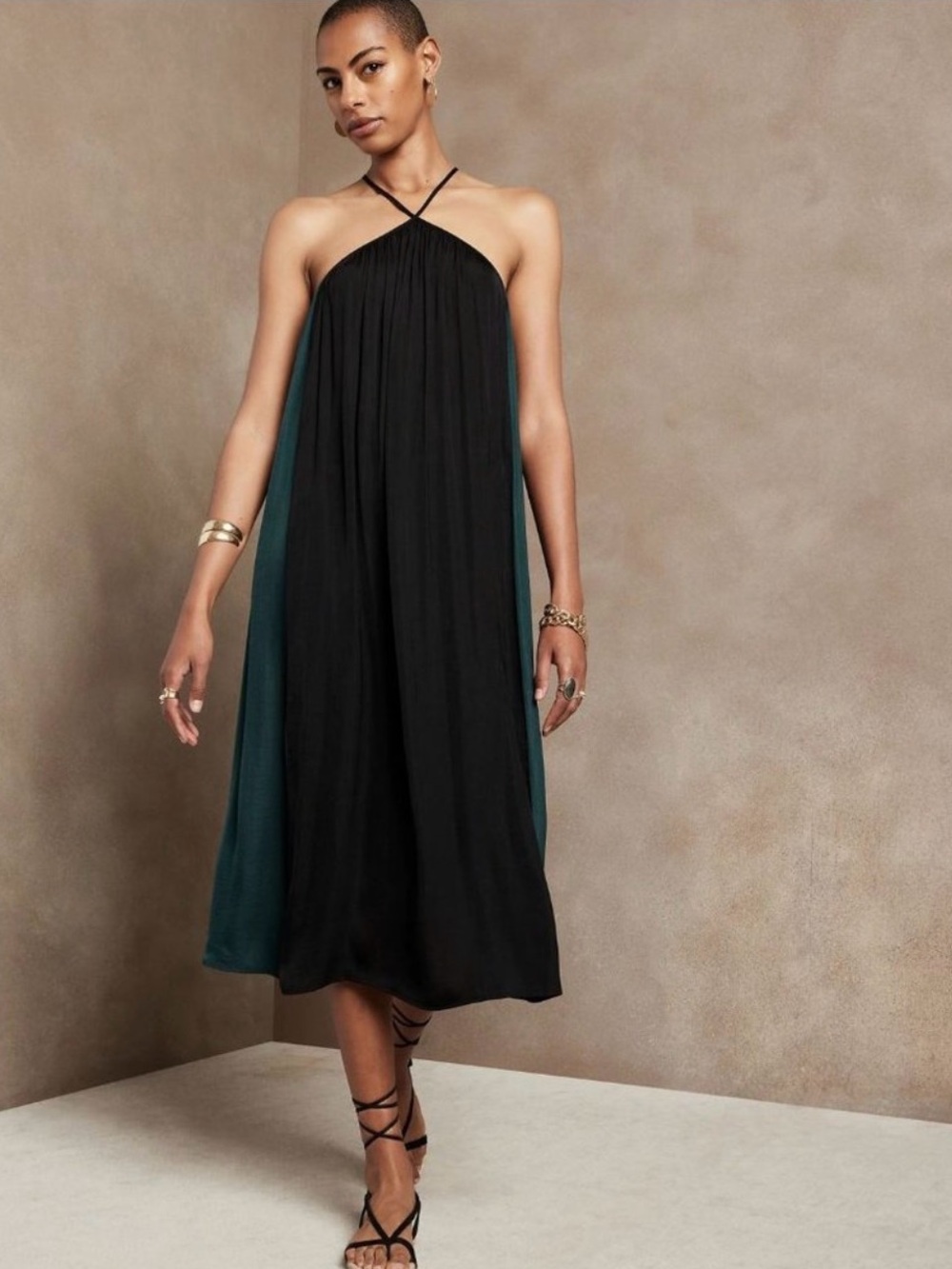 Banana Republic Black Midi Dress with Teal Side Panels